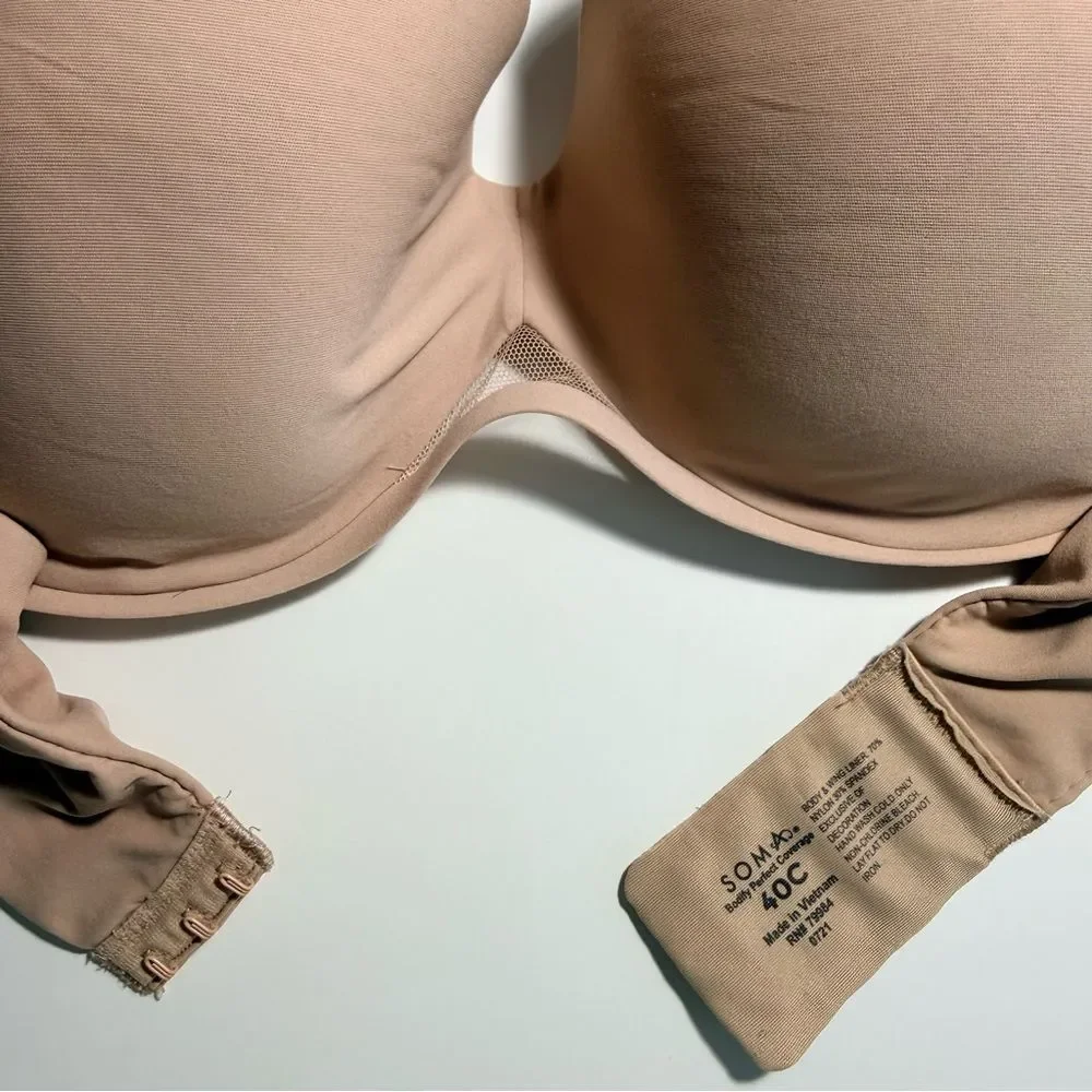 SOMA Bodify Perfect Coverage Bra Mesh Underwire Warm Amber Beige Tan 40C